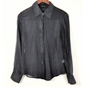 Theory Dark Gray Metallic Sheer Silk Shirt M